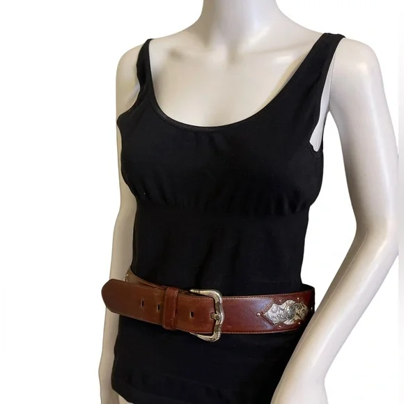Brighton Brown Leather Western Silver Buckle Belt Size XL - Picture 5 of 7